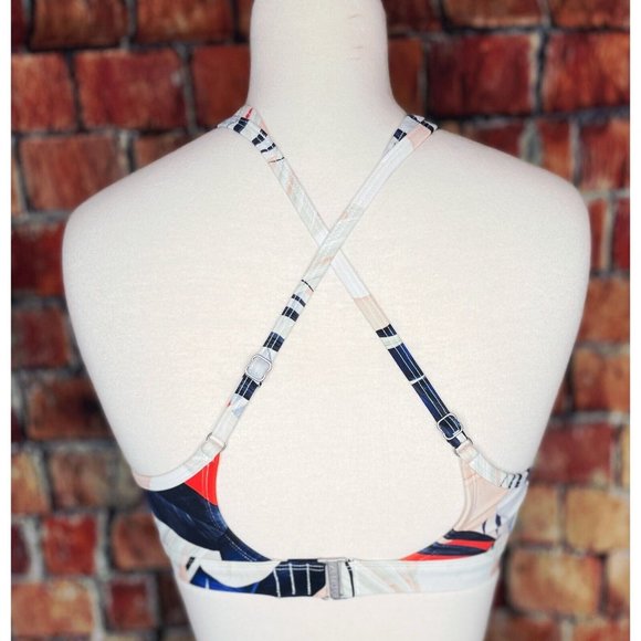 Athleta Tahitian Tropical Red Blue High Neck Swim Bikini Top Underwire Sz 32 B/C - Picture 4 of 7